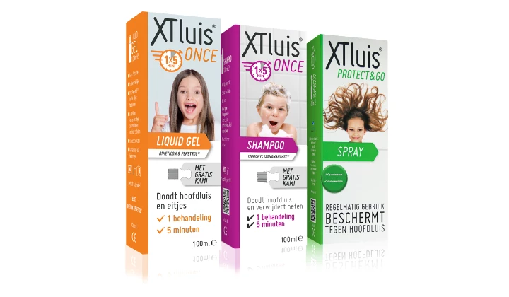 Behandelen met XT luis Once, voorkomen met XT luis Protect & Go.  Behandelen met XT luis Once, voorkomen met XT luis Protect & Go.